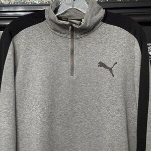 Puma Grey & Black Quarter-Zip Pullover Sweatshirt Long Sleeve L